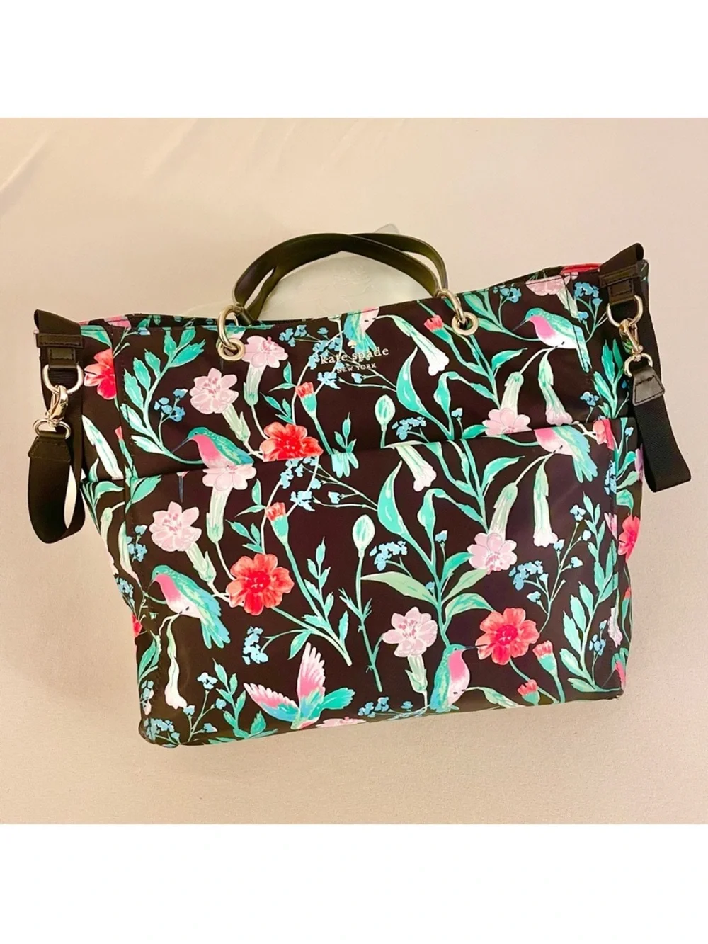 Kate Spade Watson Lane Pauline Hummingbird Floral Diaper Bag with Changing Pad